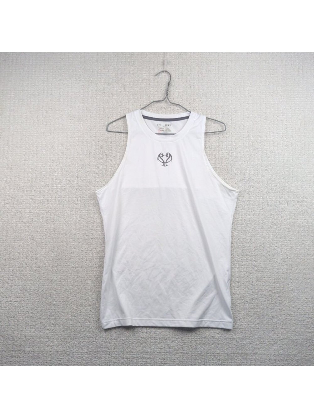 Y2K Under Armour Basketball Men’s M Fitted Heatgear Tank Top White Center Logo
